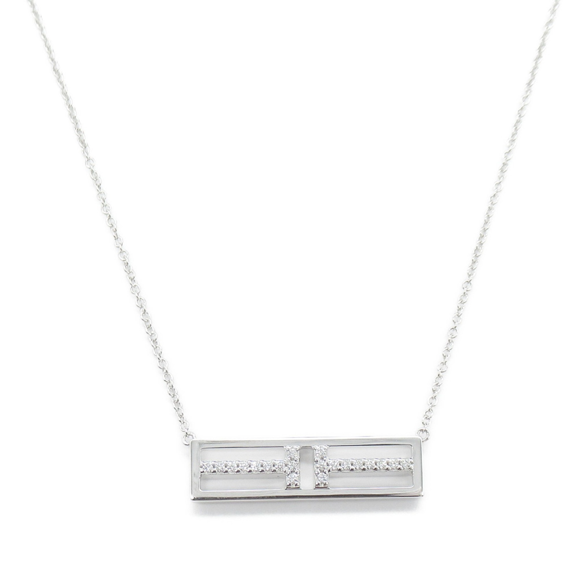 Tiffany & Co. Horizontal Bar Necklace, K18WG (White Gold), Diamond, Women's, Clear