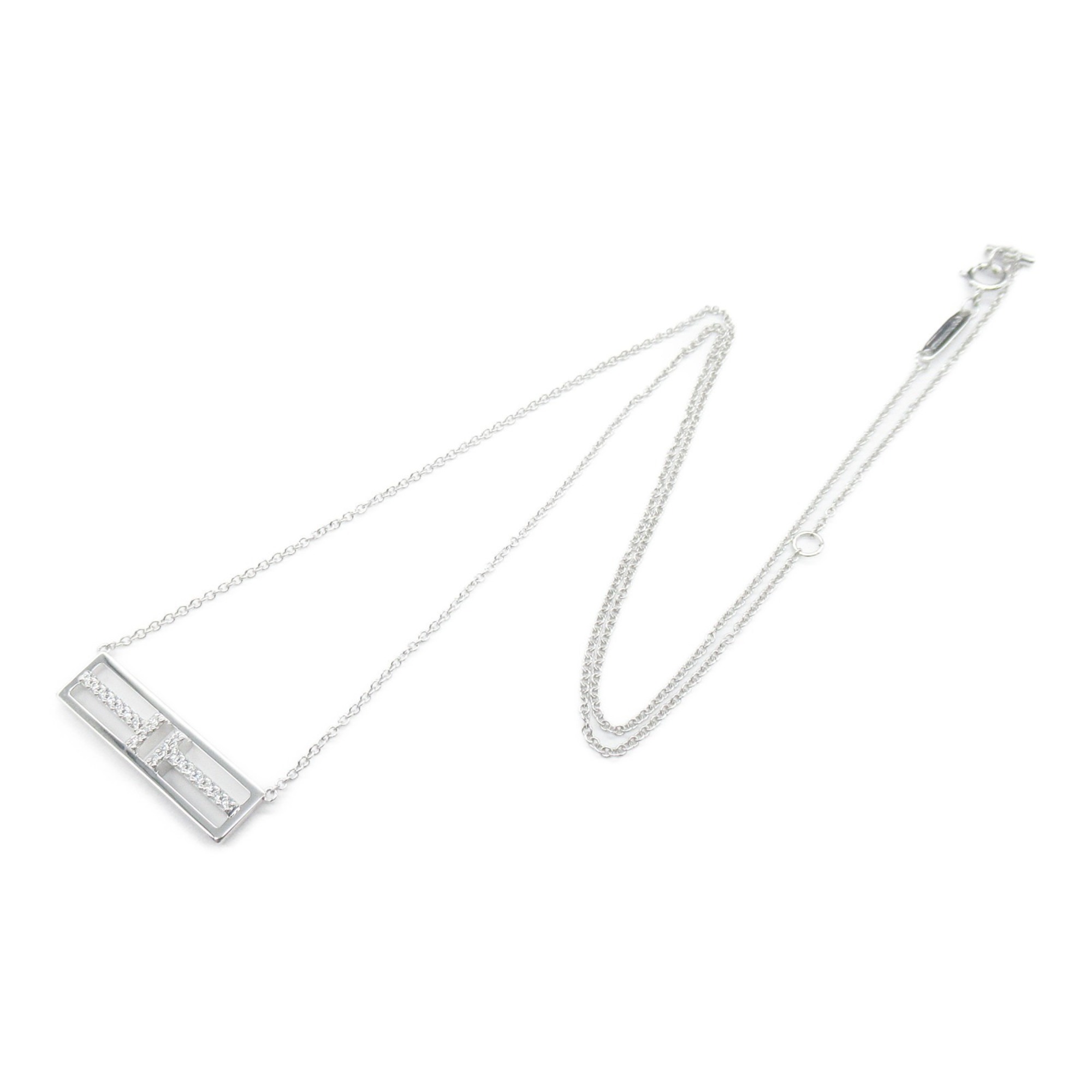 Tiffany & Co. Horizontal Bar Necklace, K18WG (White Gold), Diamond, Women's, Clear