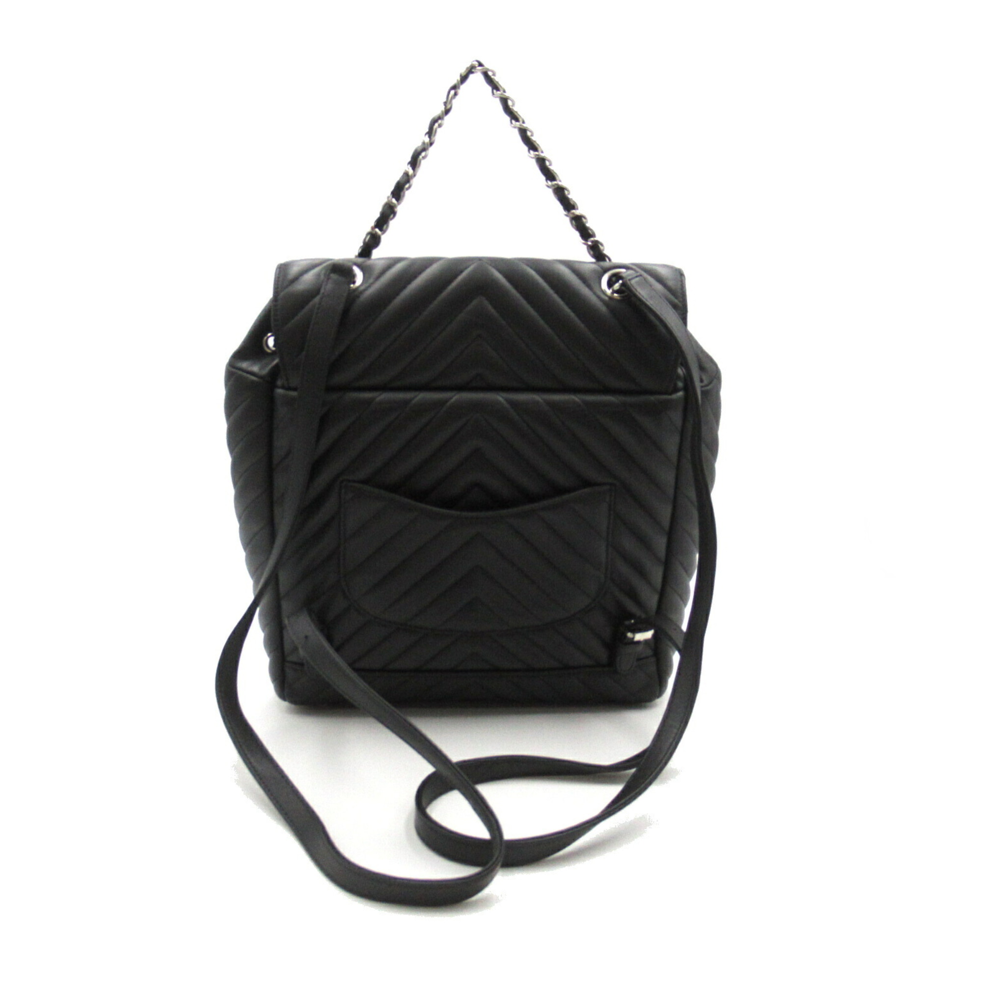 CHANEL V-stitch backpack, rucksack, backpack bag, lambskin (sheepskin), women's, black, A91122