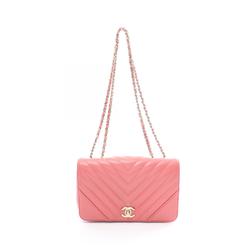 CHANEL Chevron V-stitch shoulder bag, leather, women's, pink