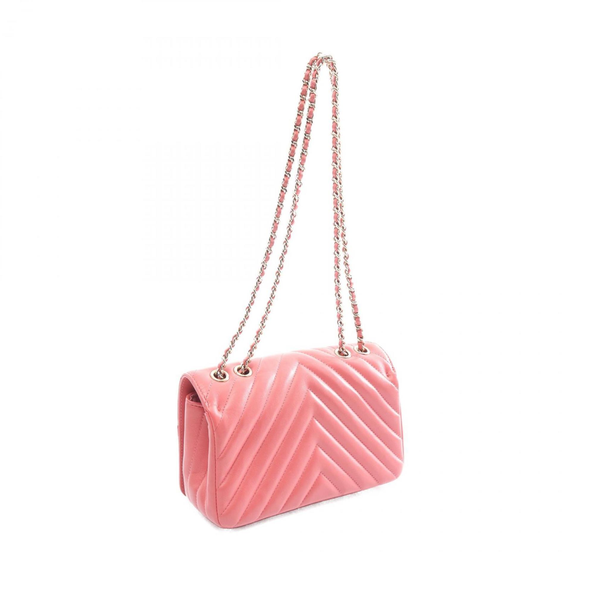 CHANEL Chevron V-stitch shoulder bag, leather, women's, pink