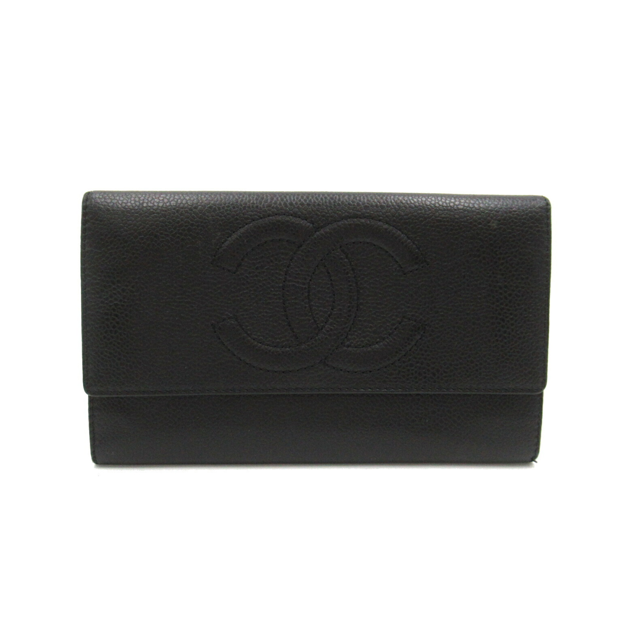 CHANEL ZIP Long Wallet Bi-fold Caviar Skin (Grained Calf) Men's Women's Black