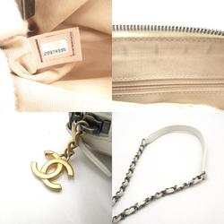 CHANEL Chain Shoulder Bag Leather Women's White AS1779