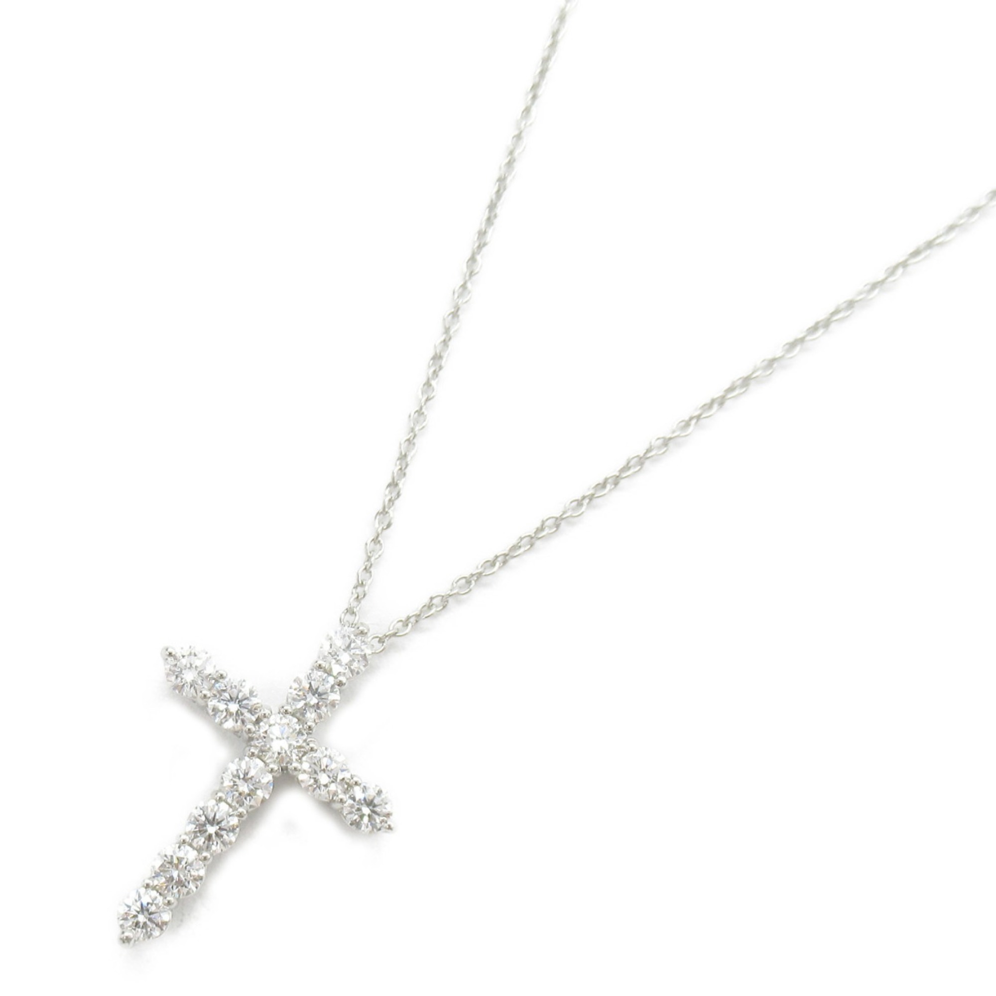 Tiffany & Co. Cross Diamond Necklace, Pt950 Platinum, Diamond, Women's, Clear