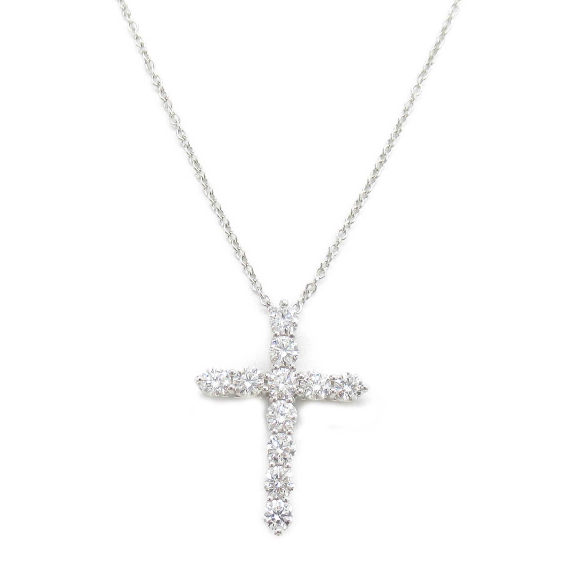 Tiffany & Co. Cross Diamond Necklace, Pt950 Platinum, Diamond, Women's, Clear