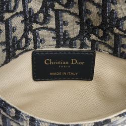 Christian Dior Dior Saddle Bag Trotter Waist Canvas Leather Women's Beige Navy