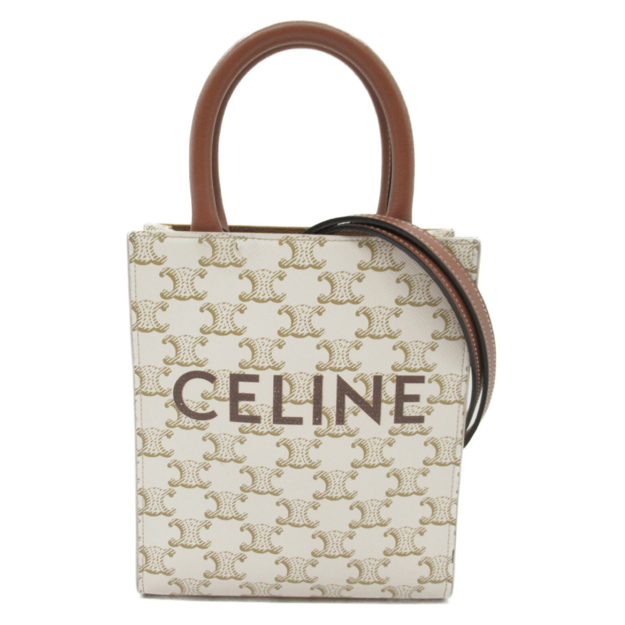 CELINE Vertical Cabas Shoulder Bag Canvas Women's White Brown 194372