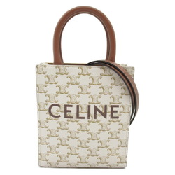 CELINE Vertical Cabas Shoulder Bag Canvas Women's White Brown 194372