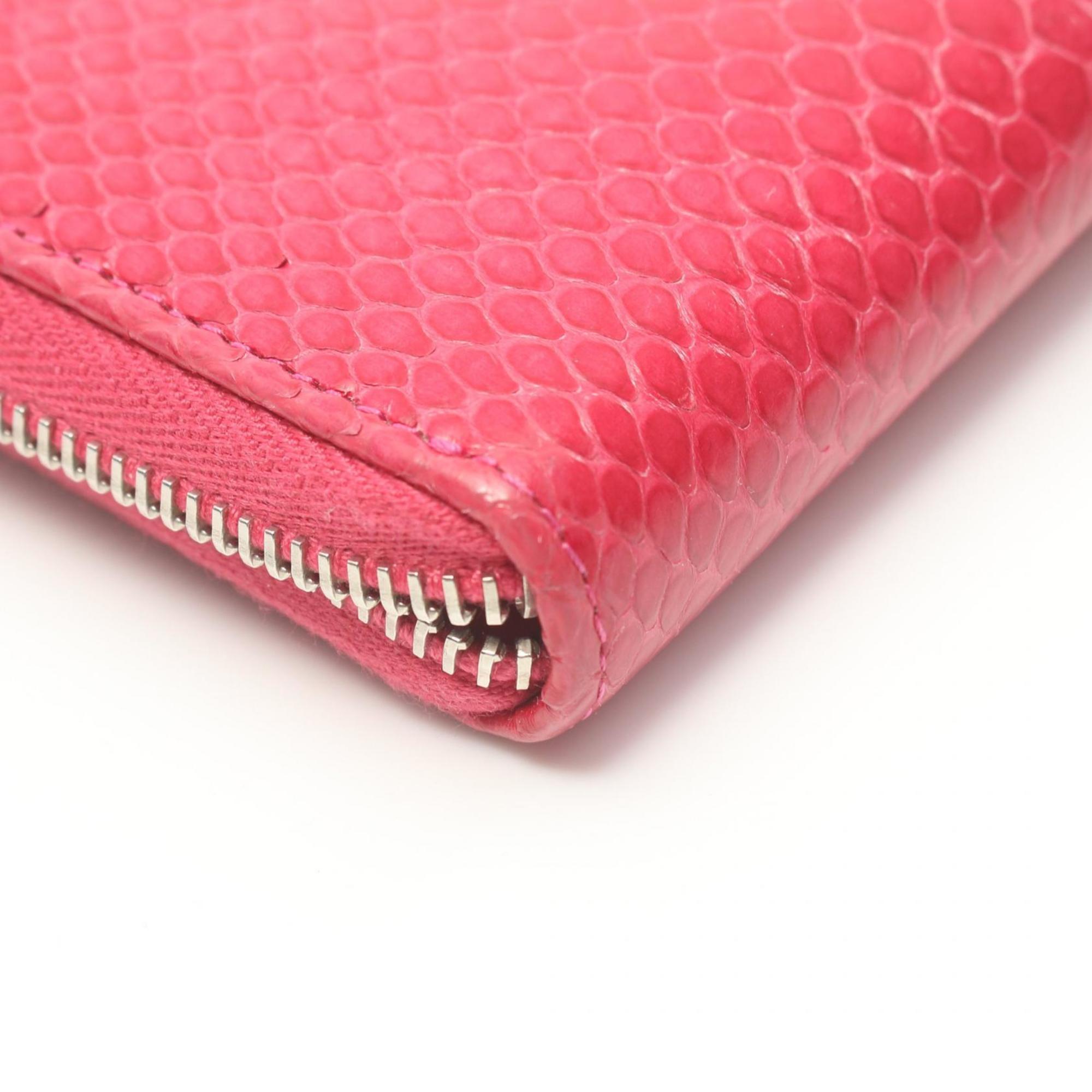 CHANEL Coco Mark Round Long Wallet Exotic Leather Women's Pink