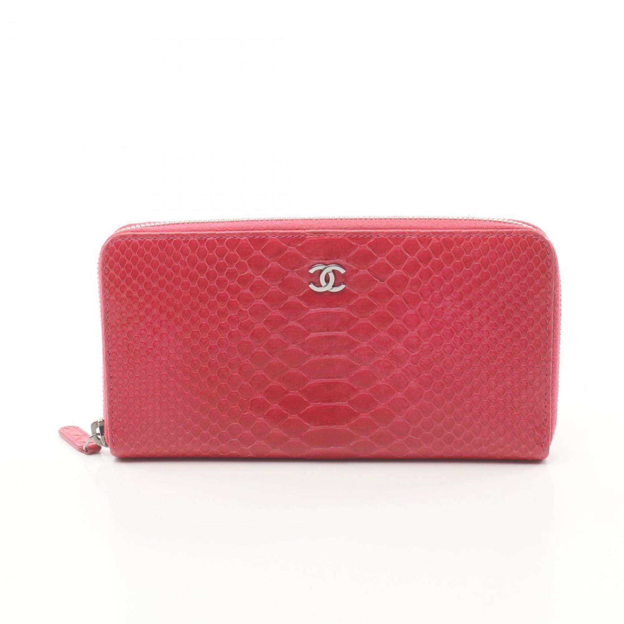 CHANEL Coco Mark Round Long Wallet Exotic Leather Women's Pink