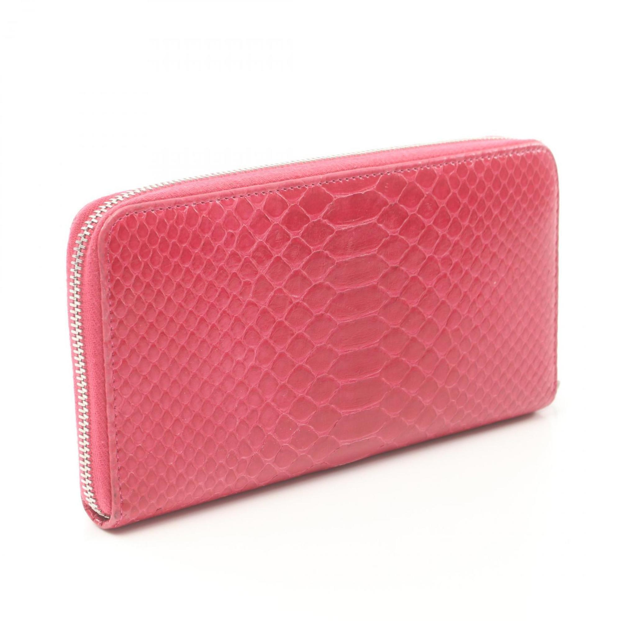 CHANEL Coco Mark Round Long Wallet Exotic Leather Women's Pink