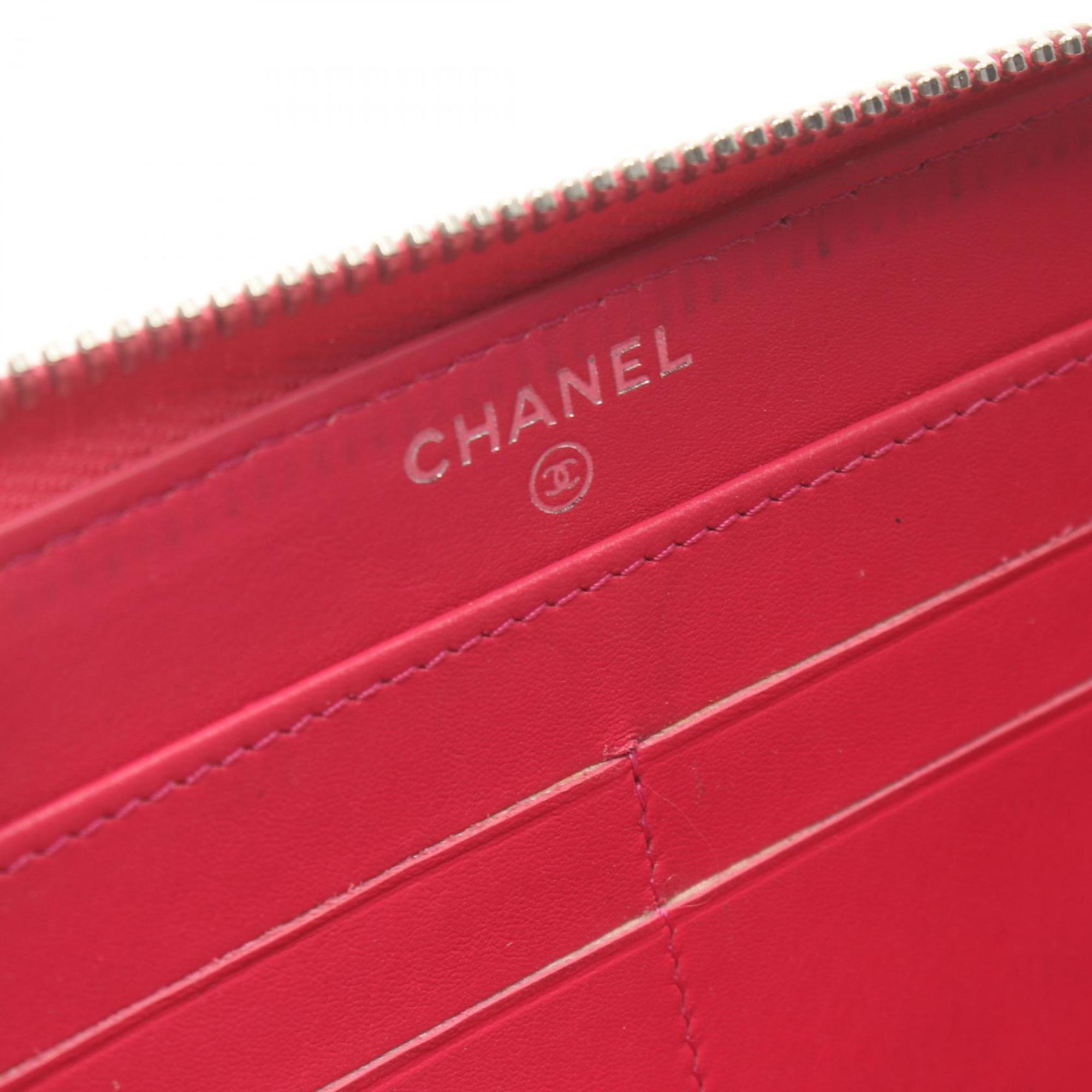 CHANEL Coco Mark Round Long Wallet Exotic Leather Women's Pink