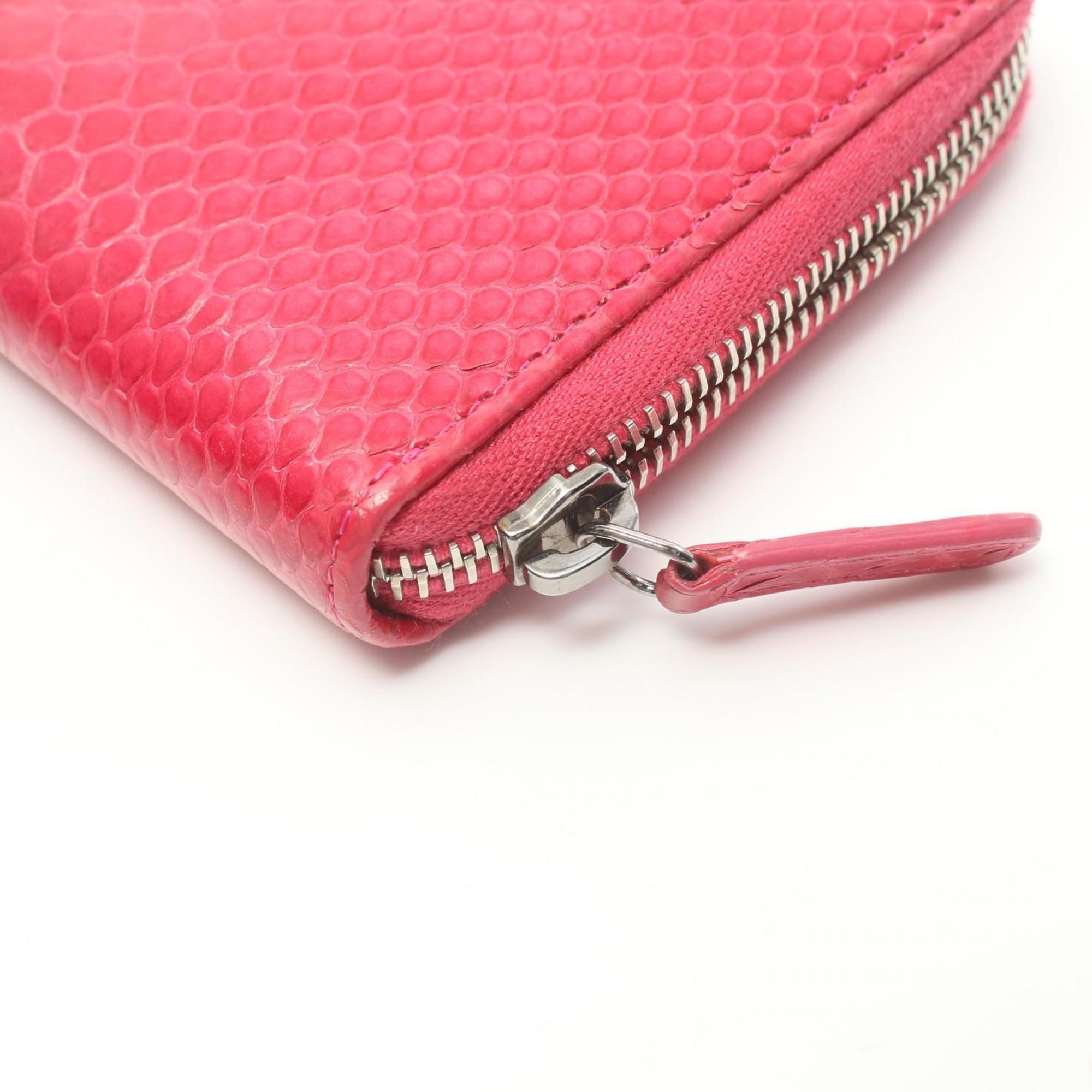 CHANEL Coco Mark Round Long Wallet Exotic Leather Women's Pink