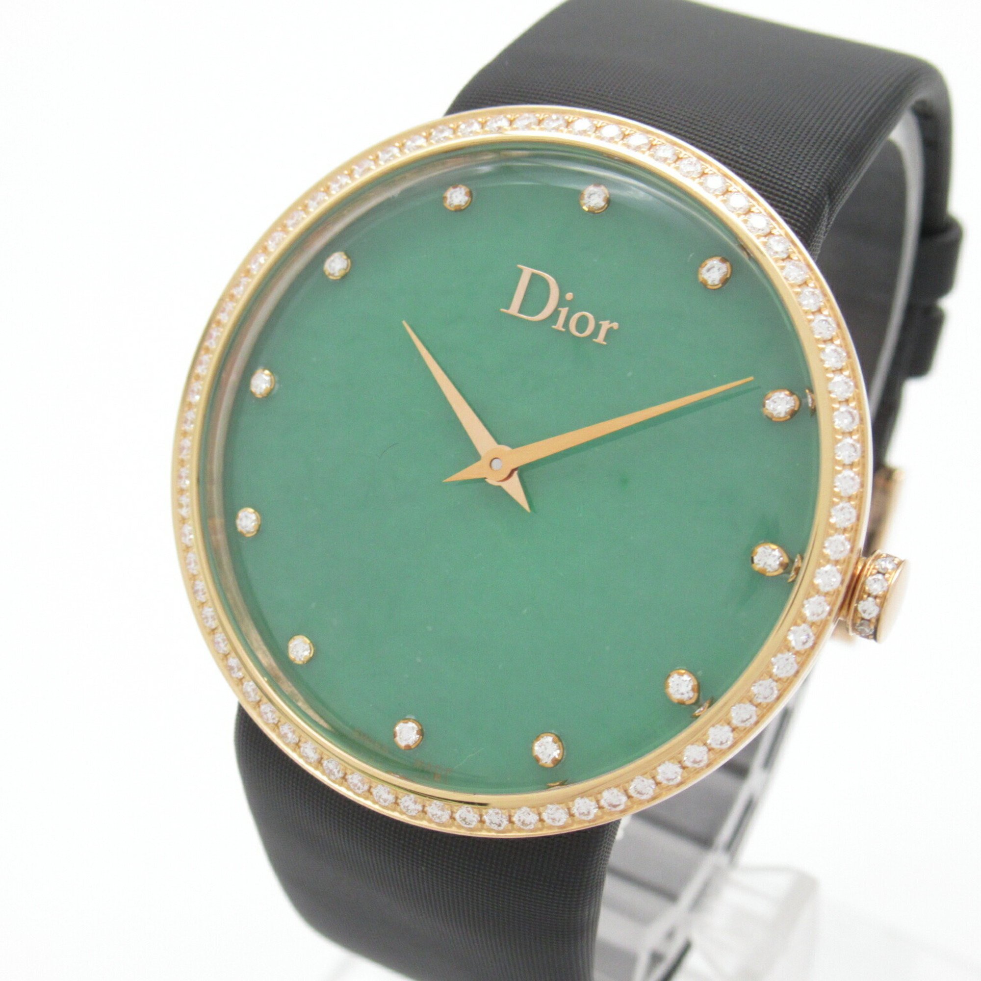 Dior LA D DE DIOR Watch K18PG (pink gold) Satin belt, diamonds Men's Green CD043171