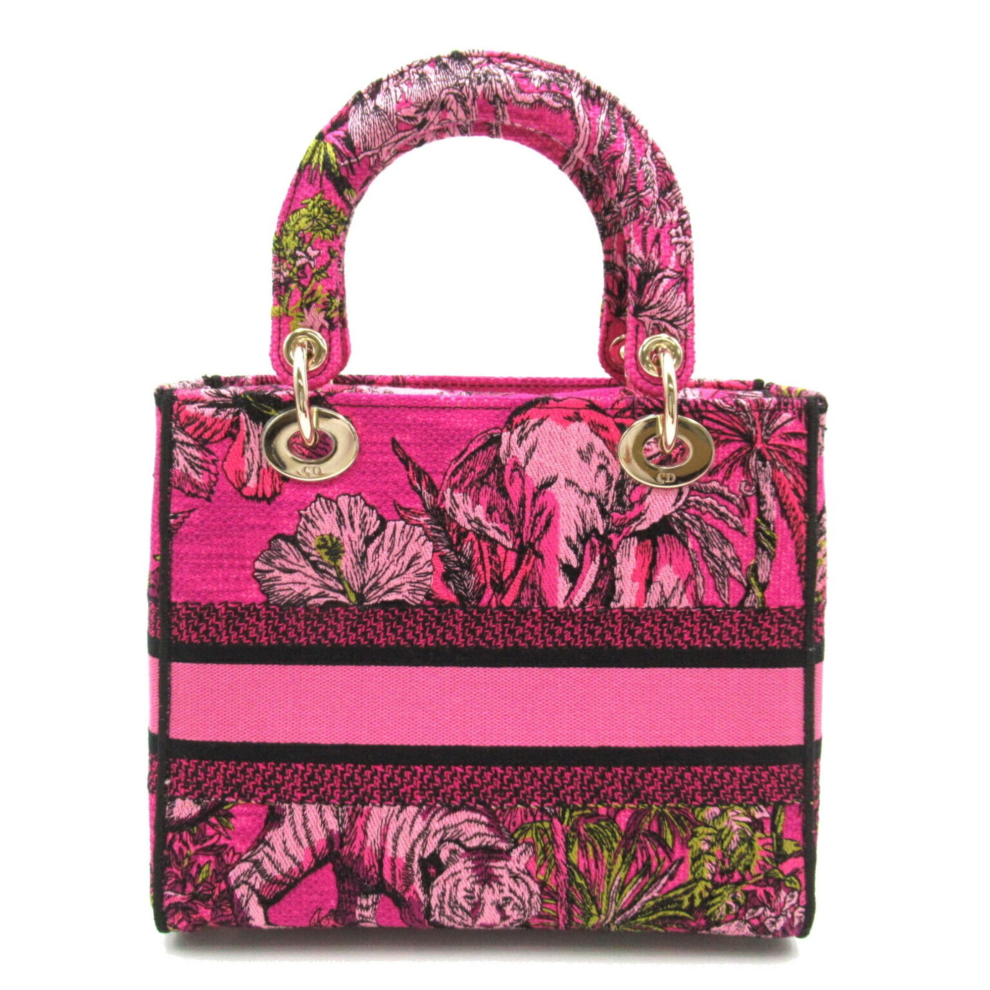 Christian Dior Dior Lady Dee-Lite Bag Medium Tote Canvas Women's Pink Fuchsia Multi M0565OEUP75E