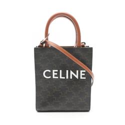 CELINE Vertical Cabas Triomphe Handbag Bag Coated Canvas Leather Women's Black Brown 194372BZK04LU