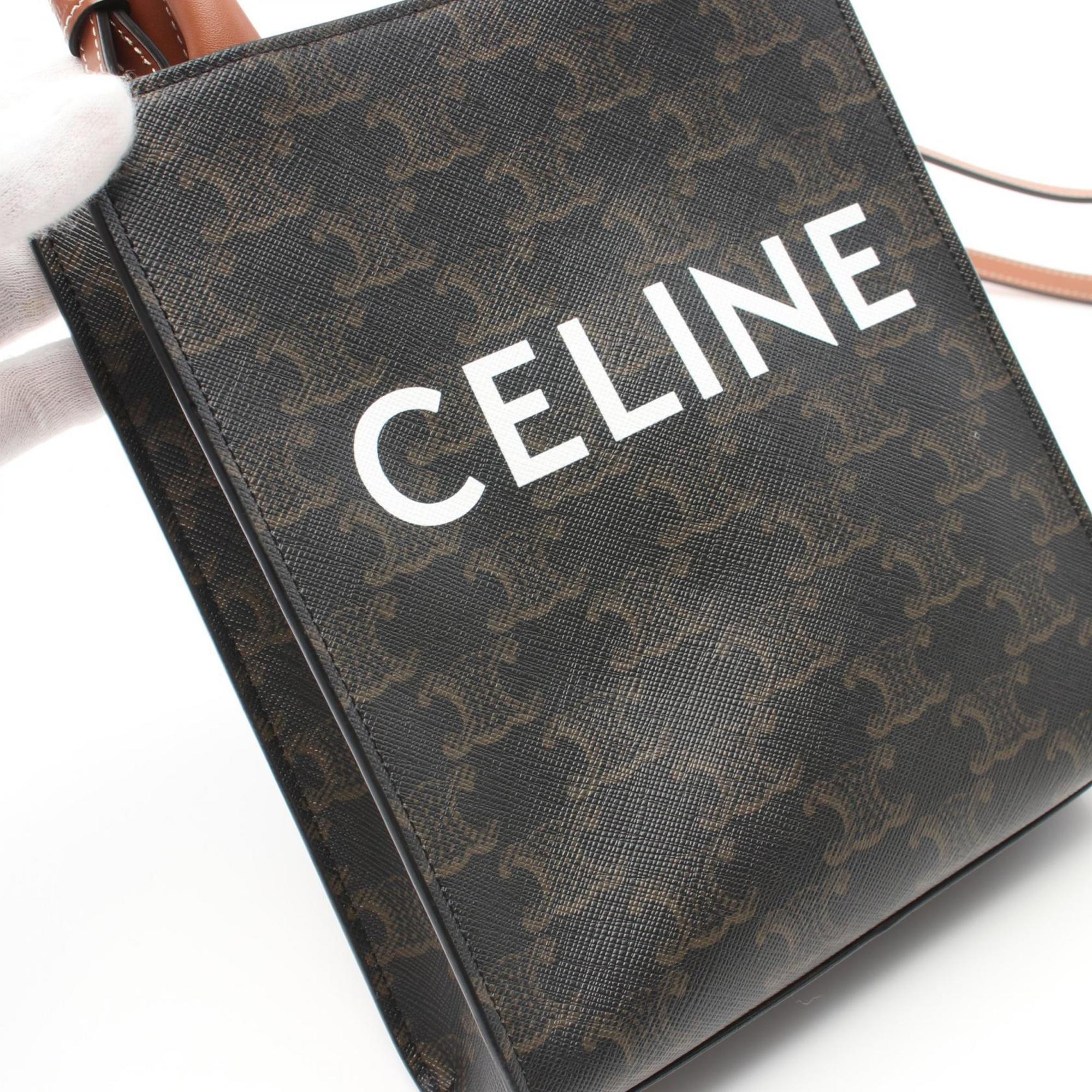 CELINE Vertical Cabas Triomphe Handbag Bag Coated Canvas Leather Women's Black Brown 194372BZK04LU