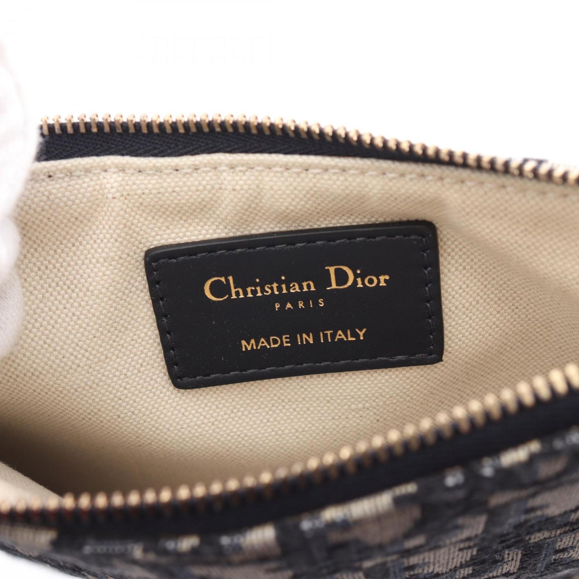 Christian Dior Dior Saddle Second Bag Clutch Canvas Leather Women's Navy White