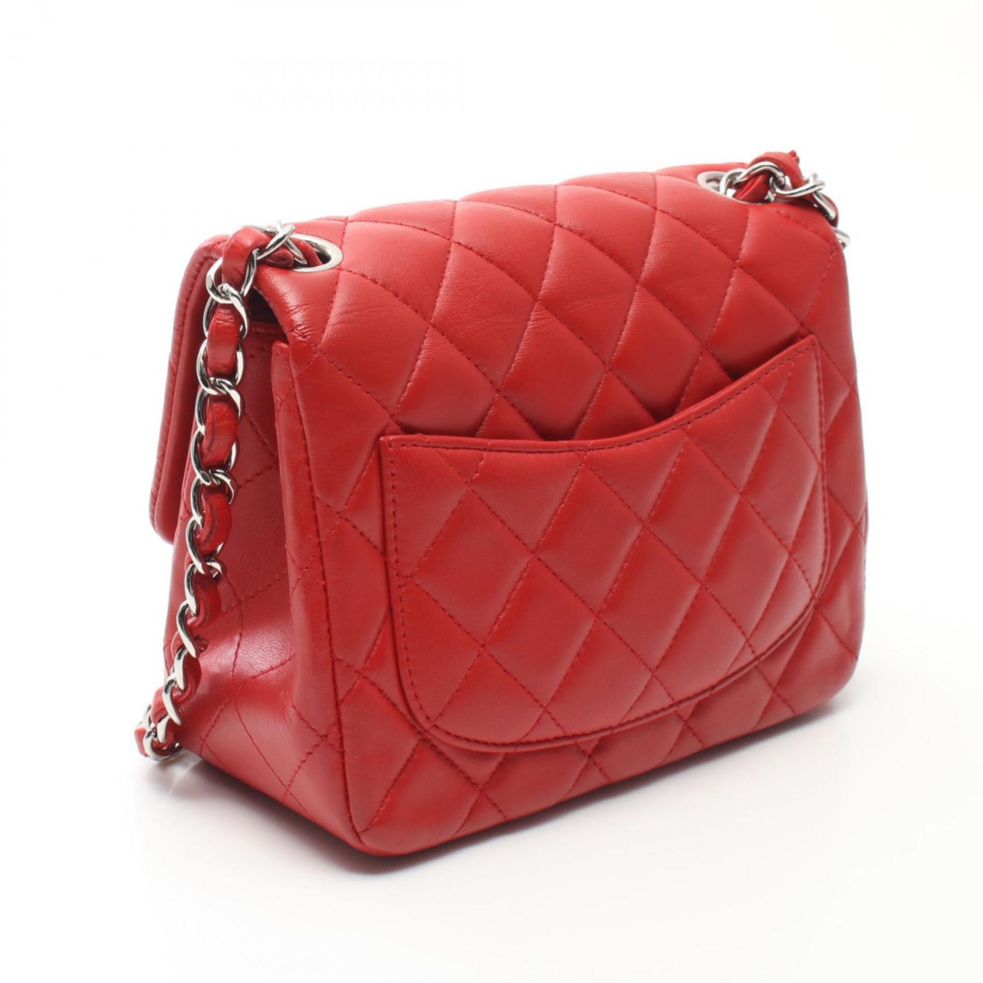 CHANEL Matelasse Shoulder Bag, Lambskin, Women's, Red