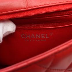 CHANEL Matelasse Shoulder Bag, Lambskin, Women's, Red