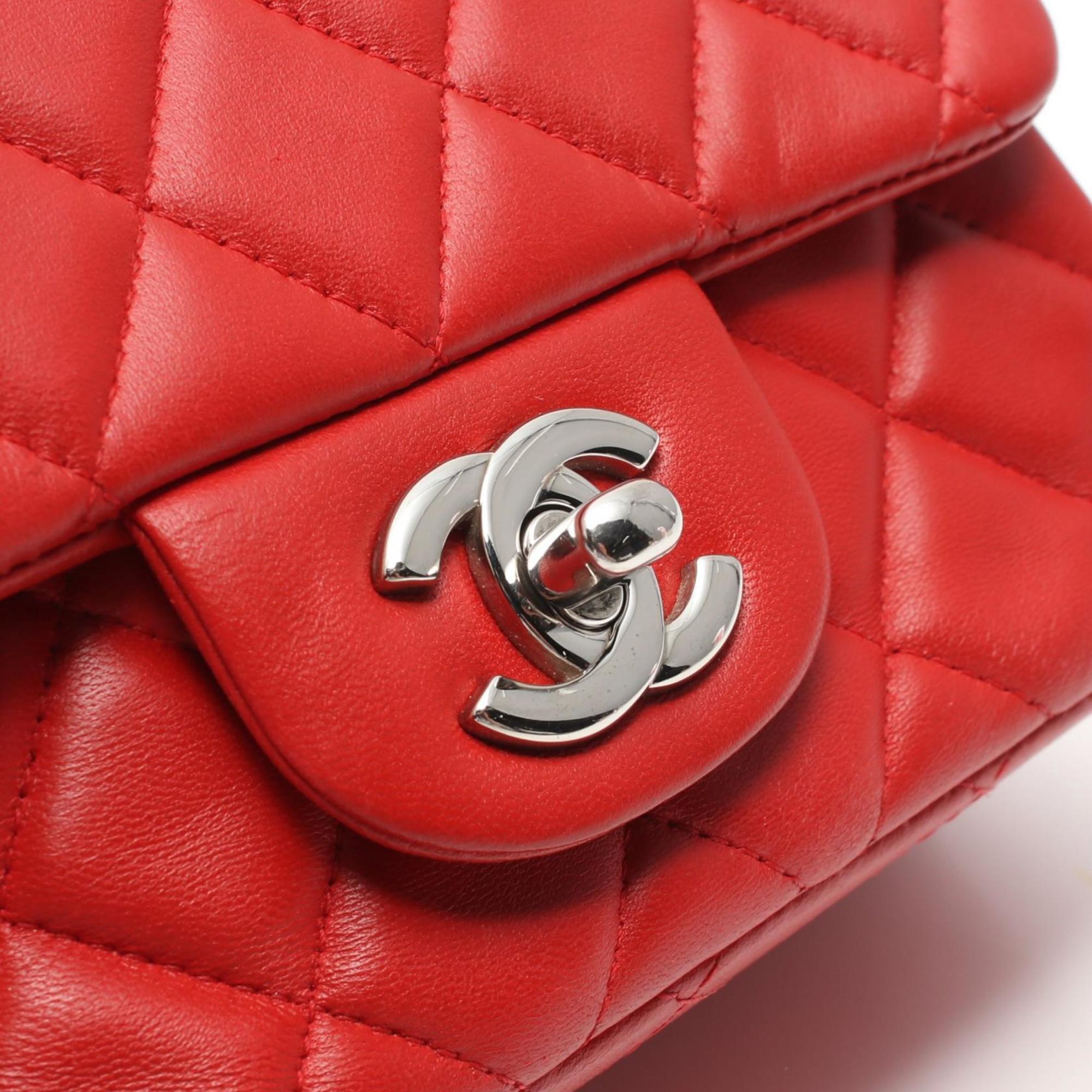 CHANEL Matelasse Shoulder Bag, Lambskin, Women's, Red