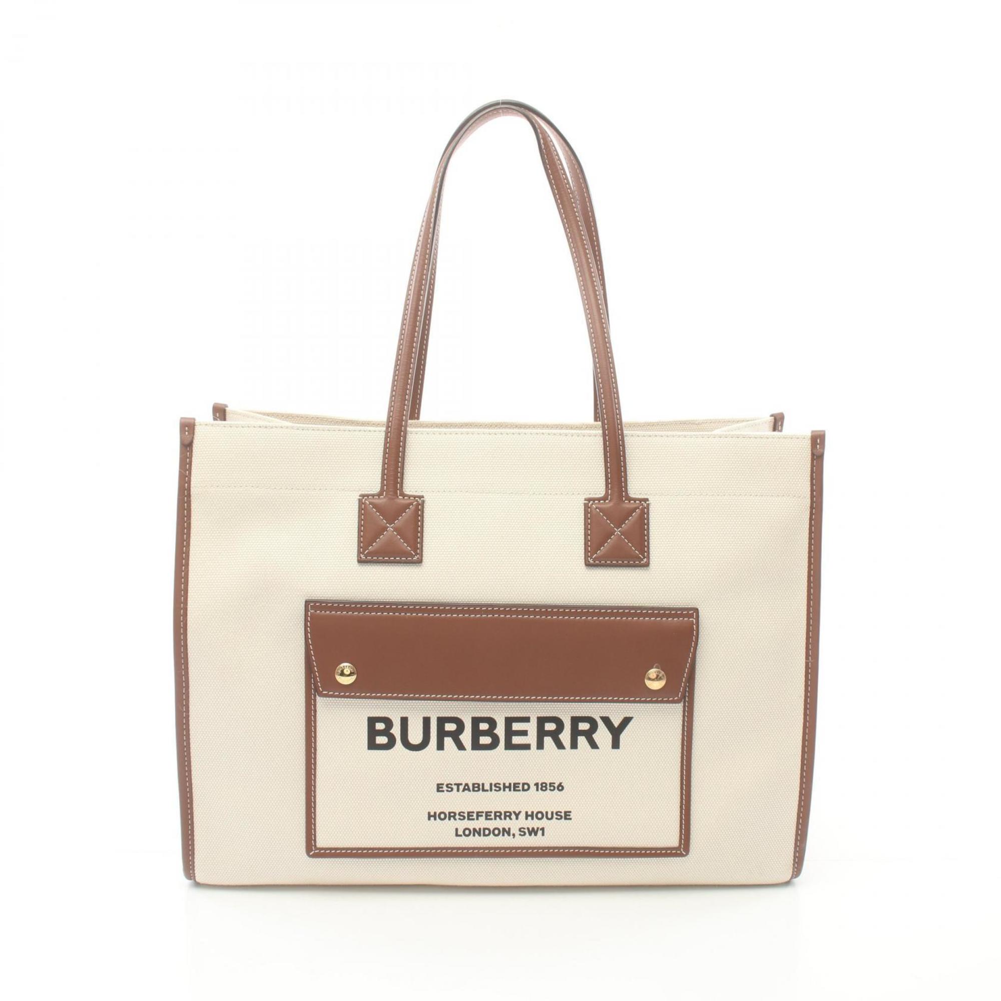 Burberry Tote Bag Canvas Leather Women's Beige Brown