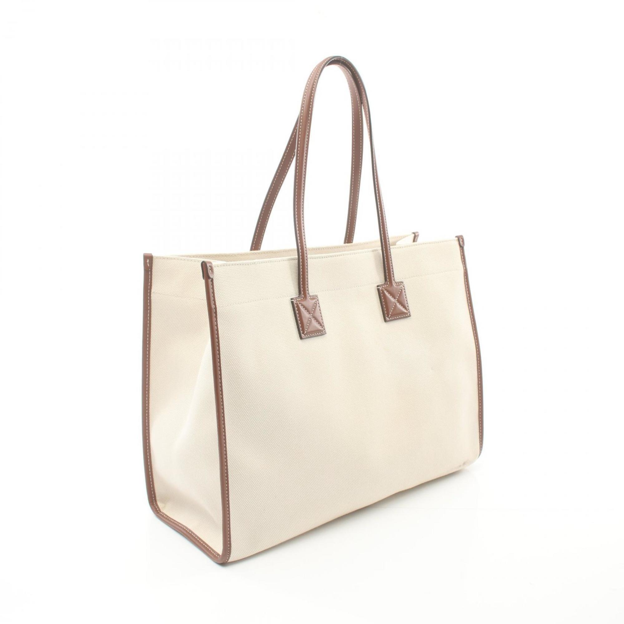 Burberry Tote Bag Canvas Leather Women's Beige Brown