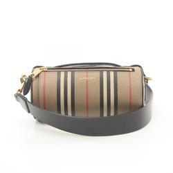 Burberry Barrel Bag Shoulder Coated Canvas Leather Women's Beige Black Multicolor