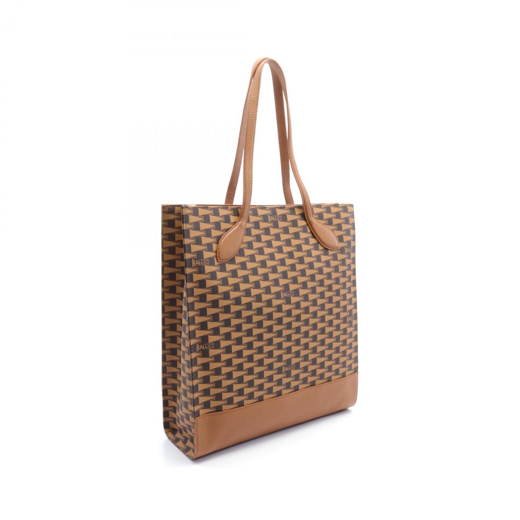 BALLY PENNANT Tote Bag, Coated Canvas, Leather, Women's, Brown, 6304985