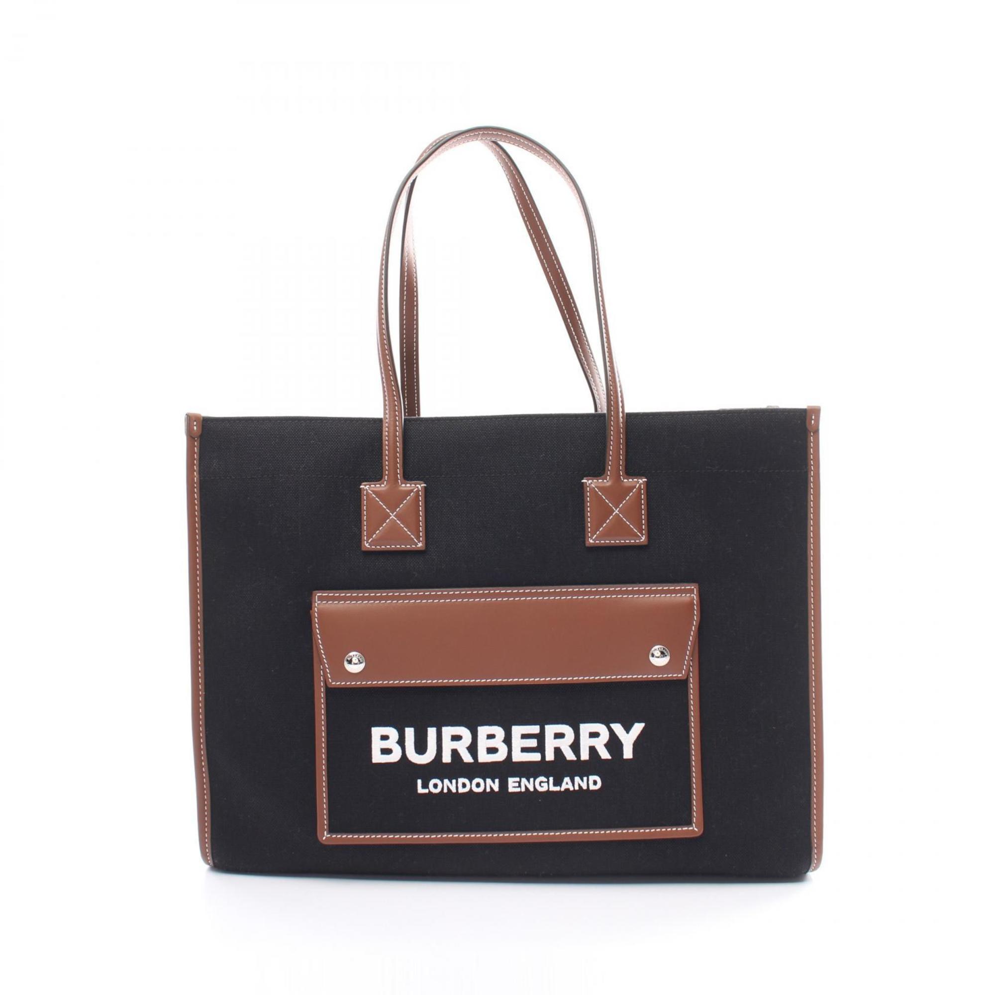 Burberry Freya Tote Bag Canvas Leather Men's Women's Black Brown