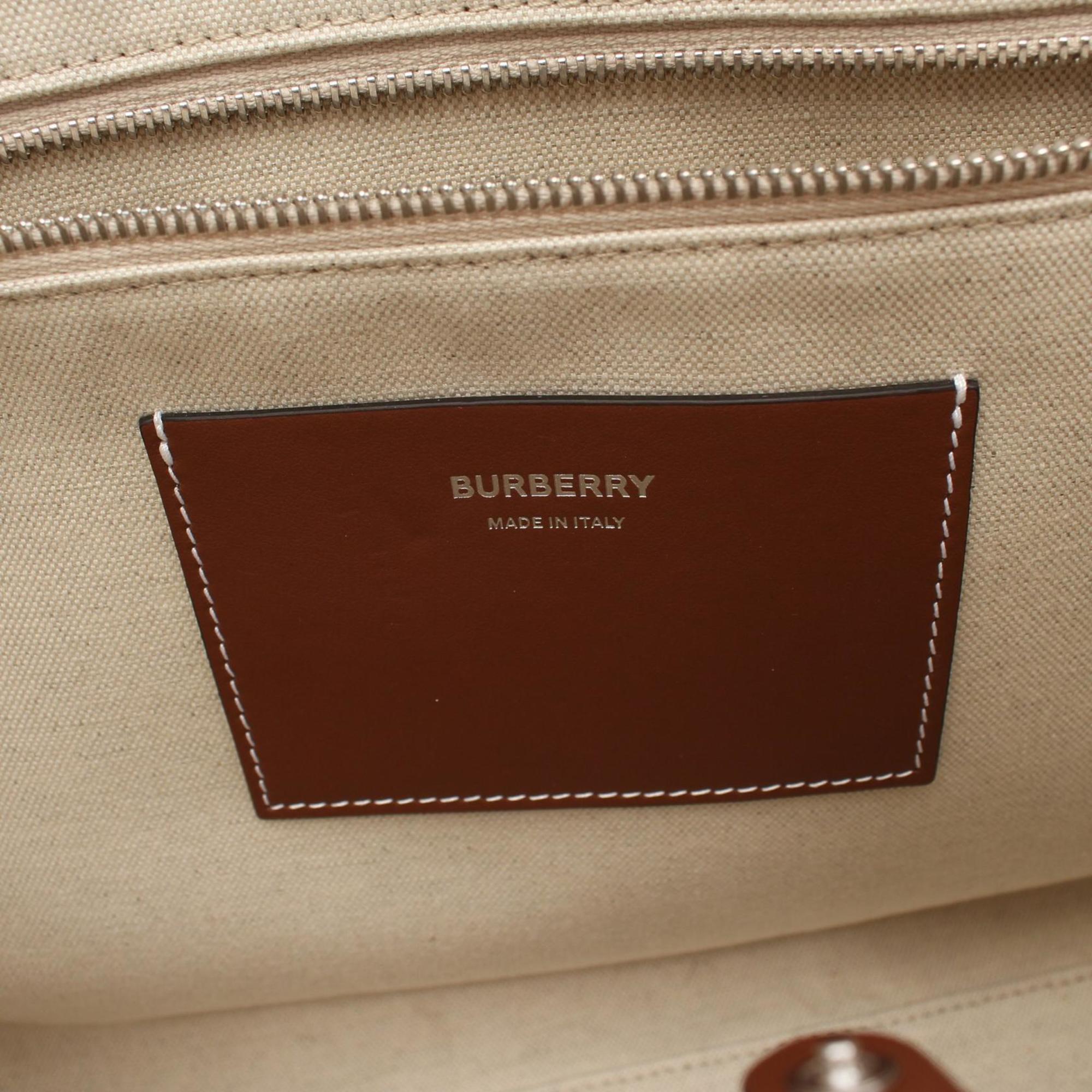 Burberry Freya Tote Bag Canvas Leather Men's Women's Black Brown