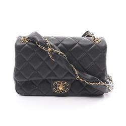 CHANEL Matelasse Shoulder Bag, Lambskin, Women's, Black, AS5004