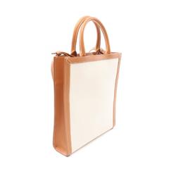 CELINE Small Vertical Cabas Tote Bag Canvas Leather Women's White Brown 192082BNZ