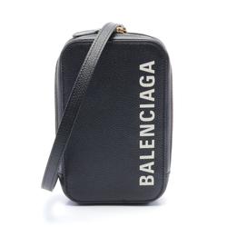 BALENCIAGA CASH ZIP PHONE HOLDER Shoulder Bag Leather Men's Women's Black 618189