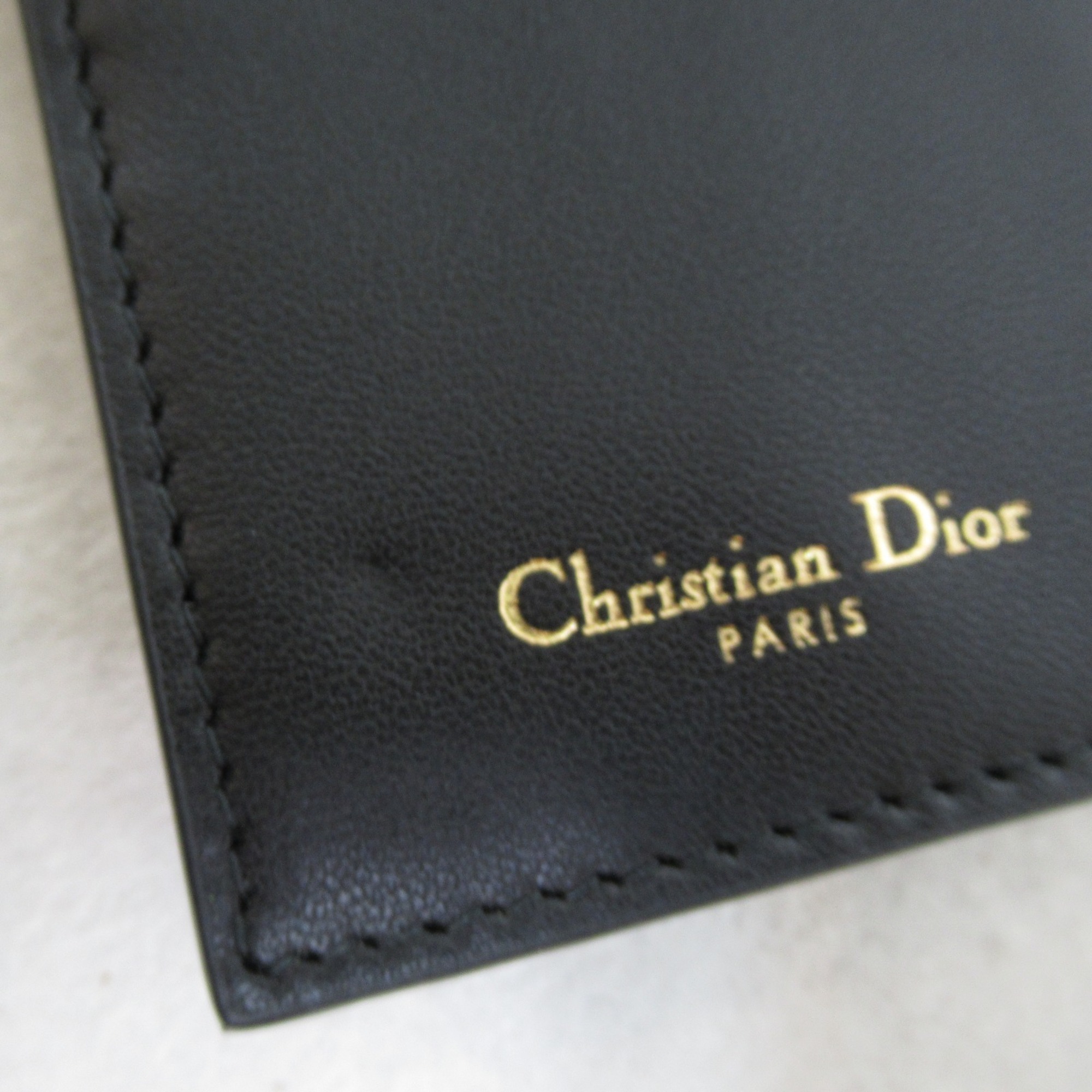 Christian Dior Dior Saddle Wallet Tri-fold Long Leather Women's Black S5680CCEH