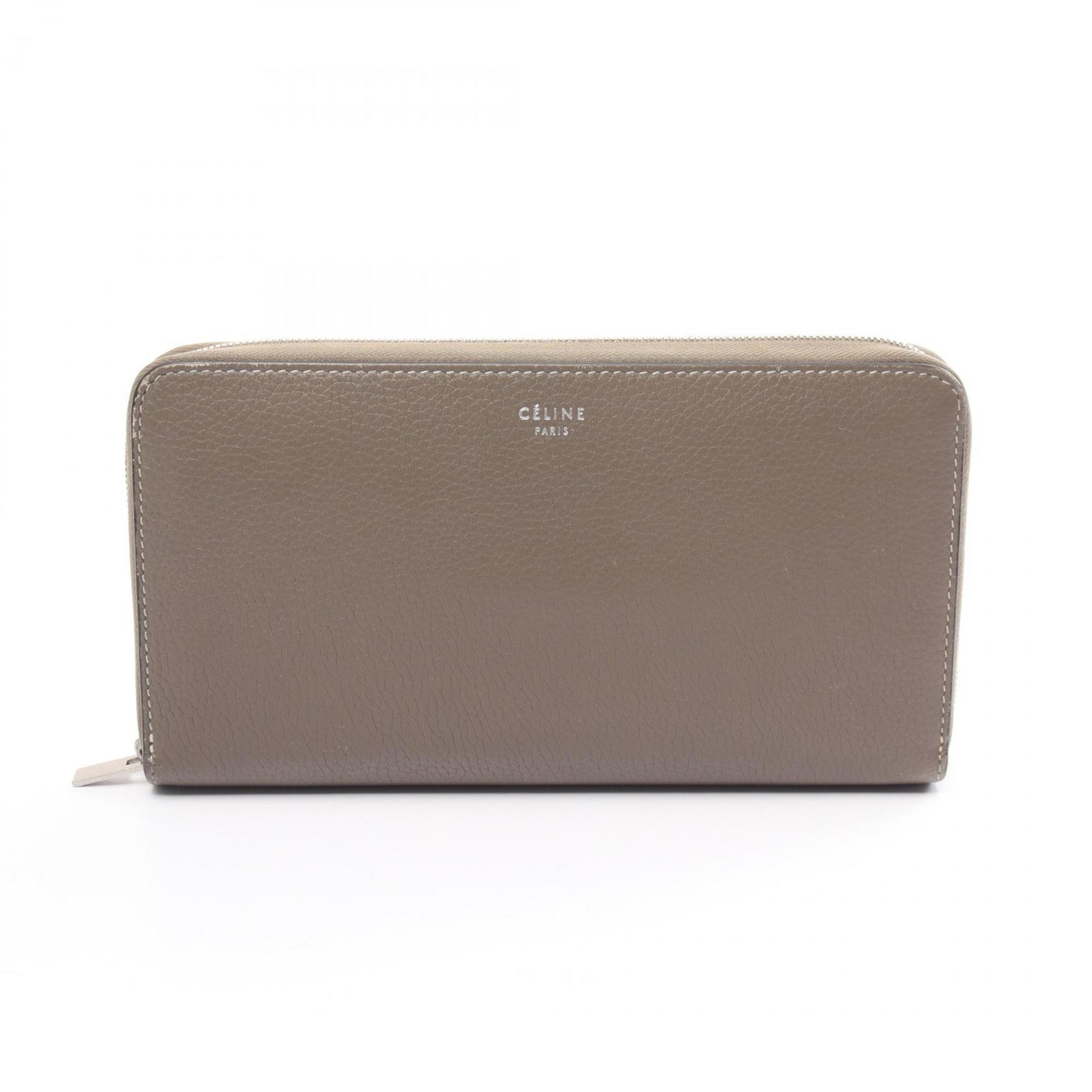 CELINE Round Long Wallet Leather Women's Brown