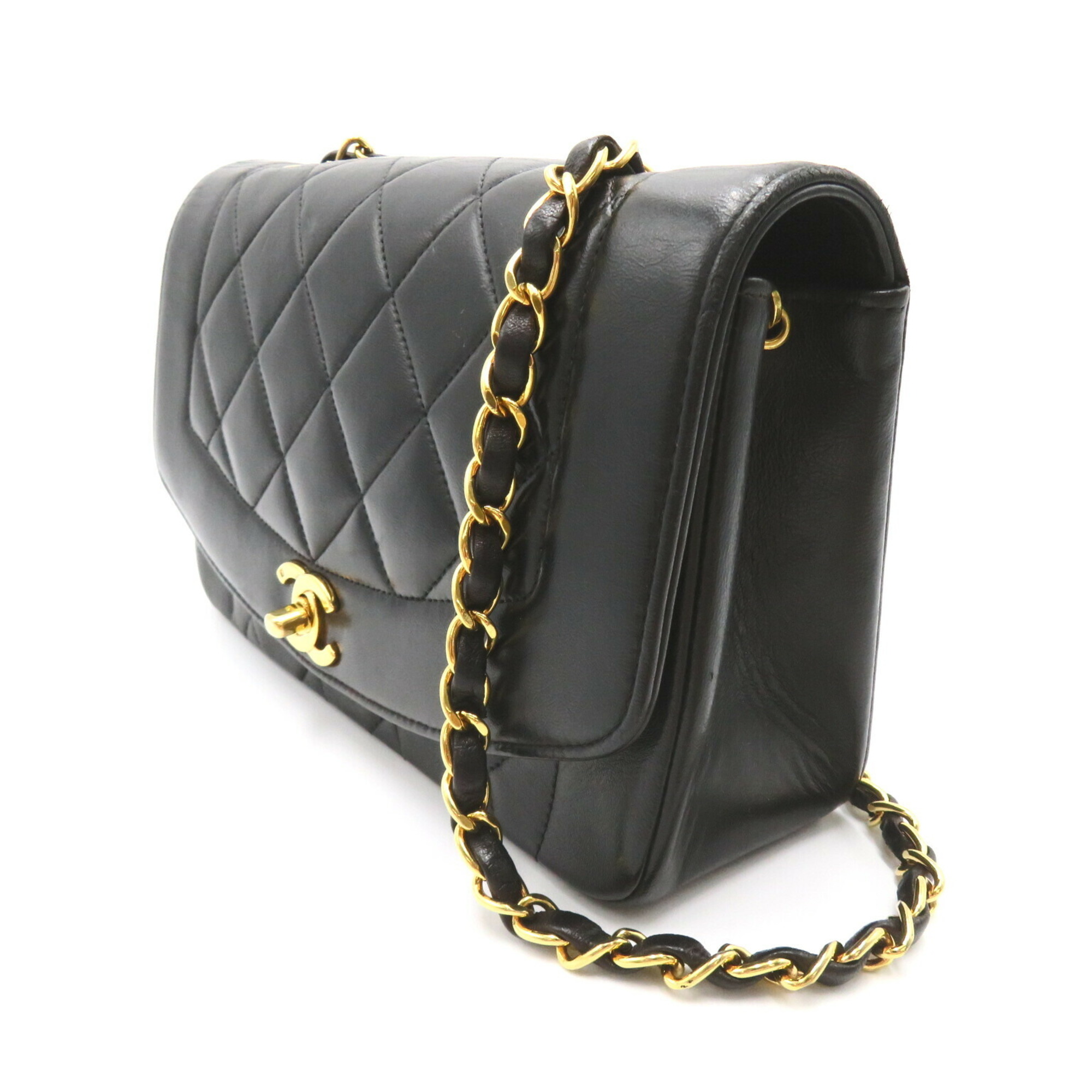 CHANEL Matelasse Diana Chain Shoulder Bag, Lambskin, Women's, Black