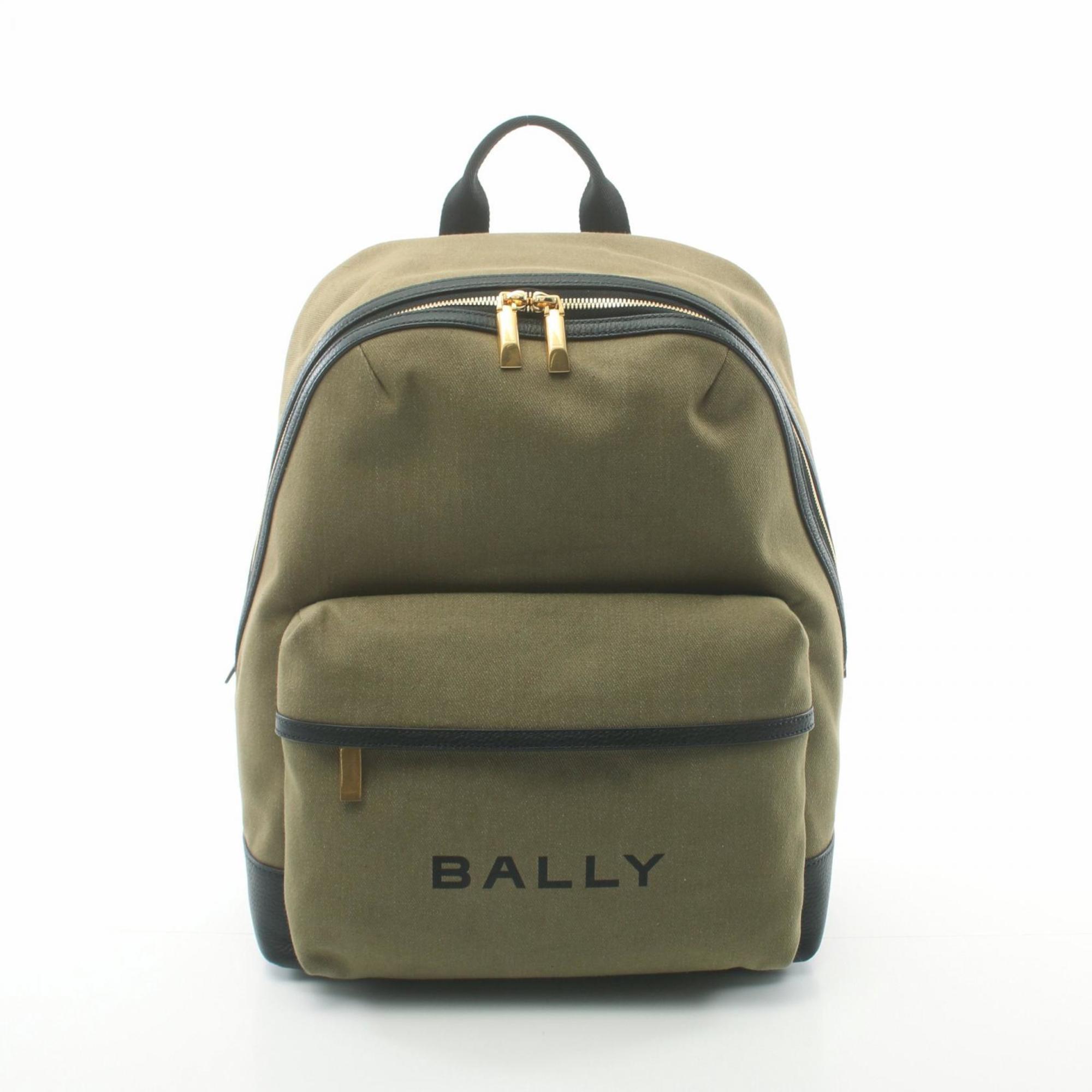 BALLY Bar Rucksack Backpack Bag Canvas Leather Men's Khaki Black 6306641