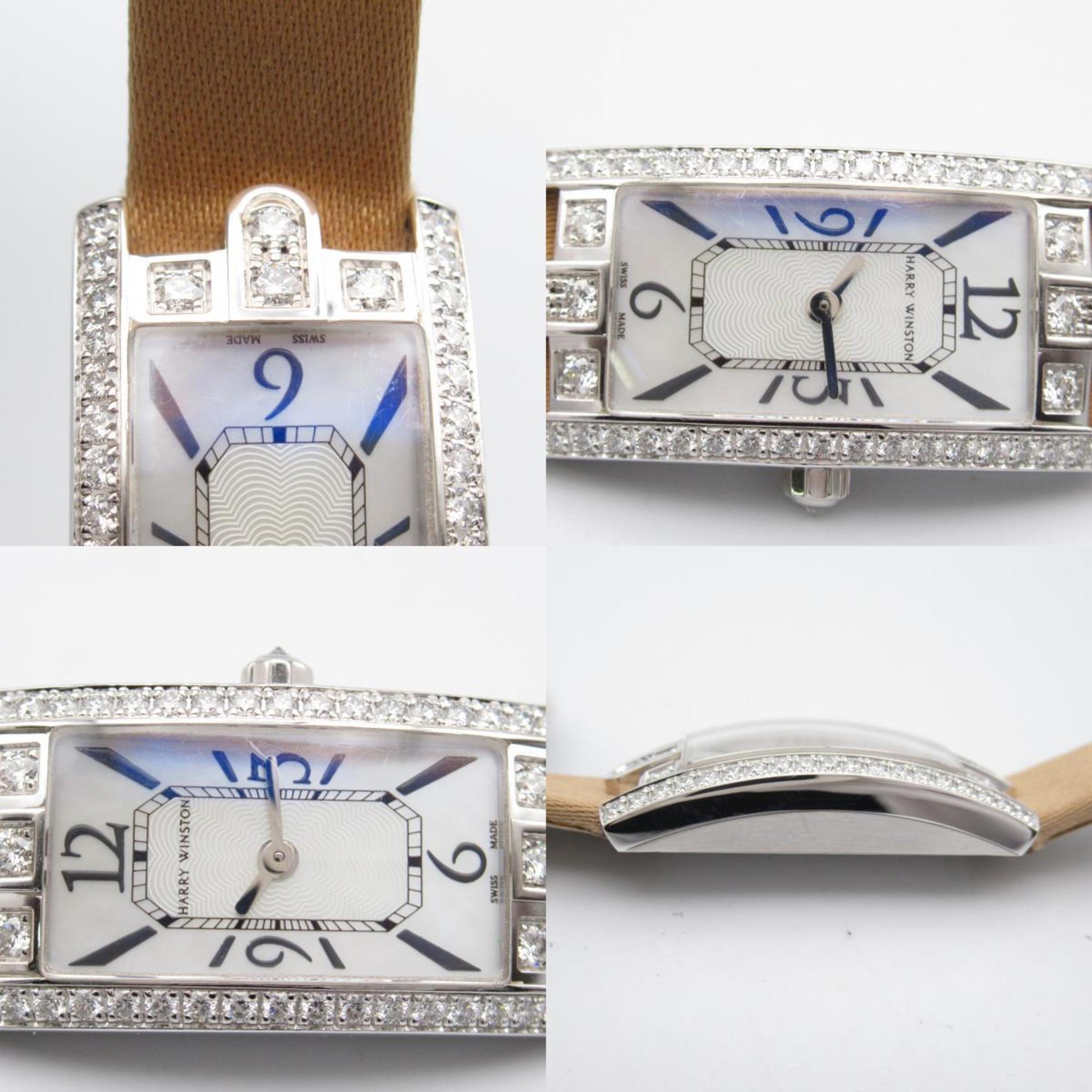 Harry Winston HARRY WINSTON Avenue C Watch K18WG (White Gold) Leather Strap Women's White Shell AVCQHM16WW024