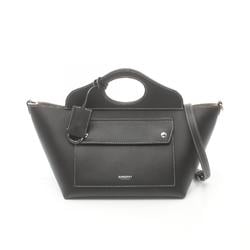 Burberry Soft Pocket Handbag Bag Leather Women's Black