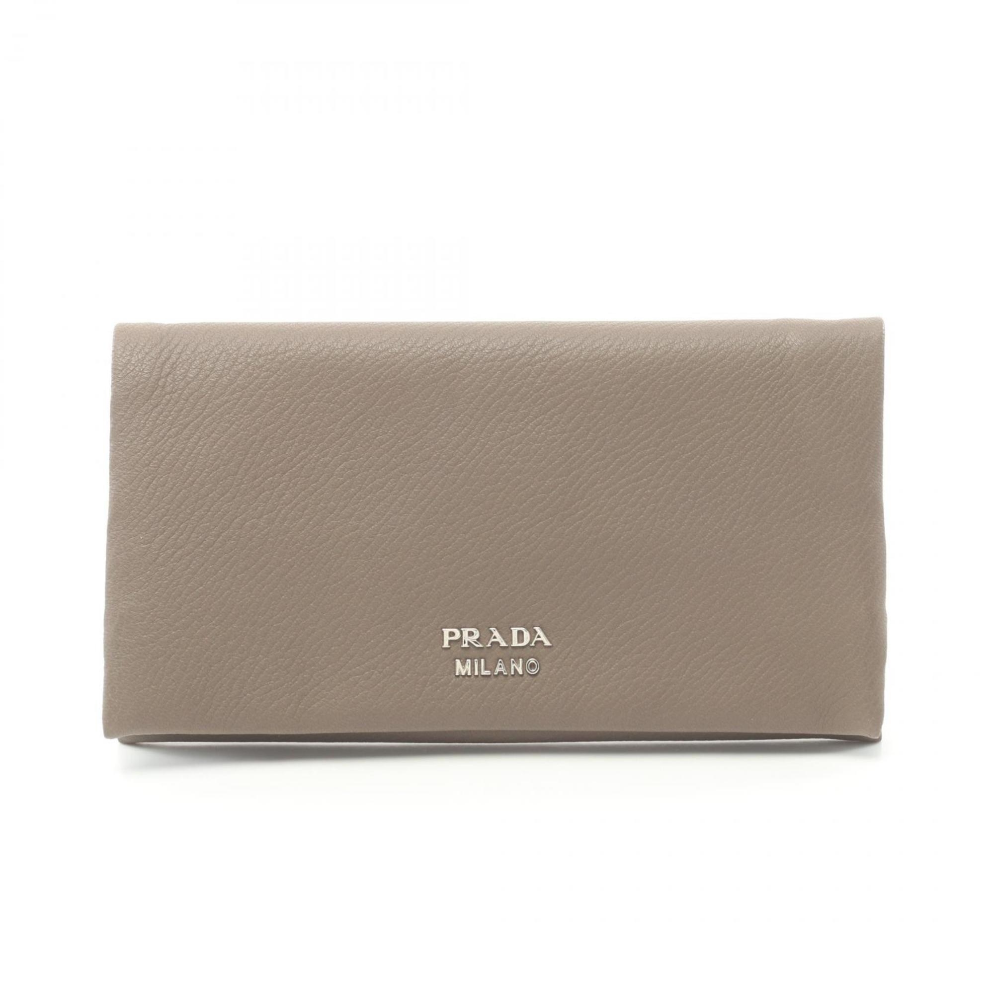 PRADA CERVO Bi-fold Long Wallet Leather Women's Beige 1MS001