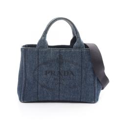 PRADA CANAPA Tote Bag, Denim, Women's, Navy, 1BG439