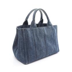 PRADA CANAPA Tote Bag, Denim, Women's, Navy, 1BG439