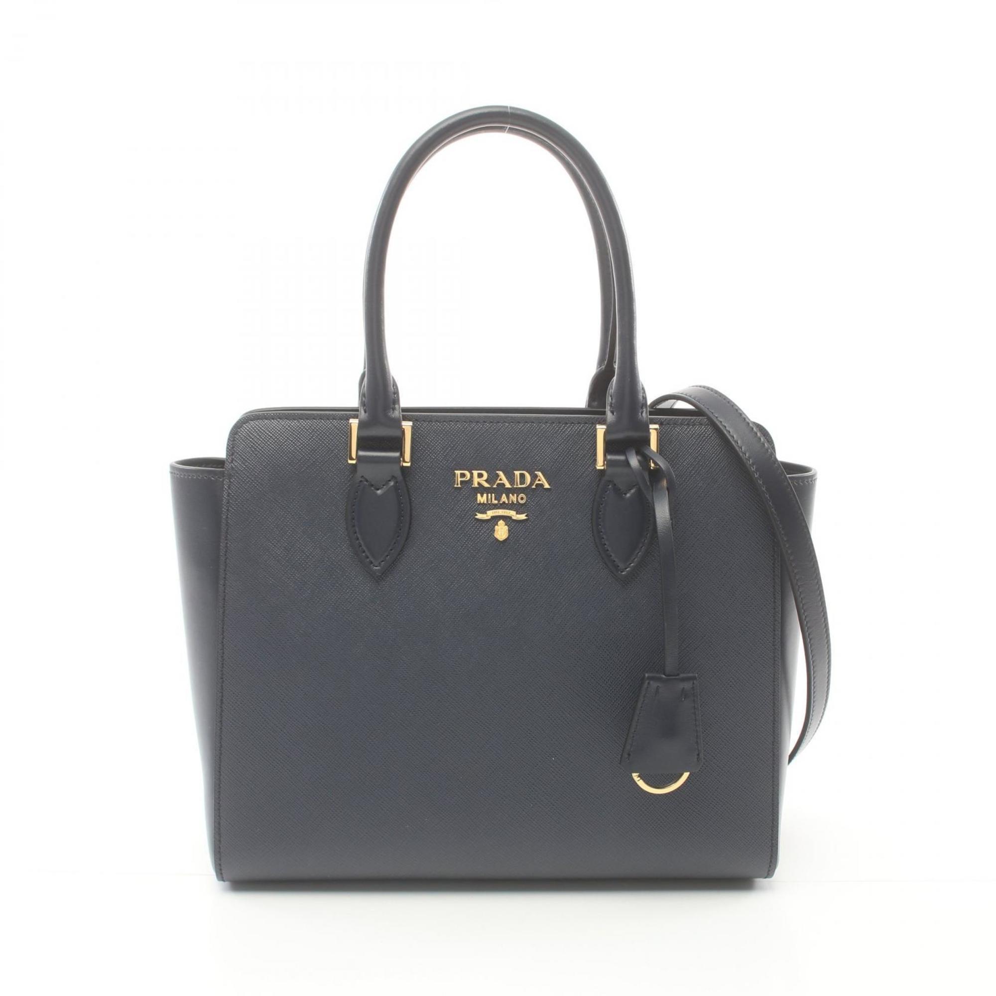 PRADA SAFFIANO + SOFT C Handbag Bag Saffiano Leather Women's Navy 1BA113