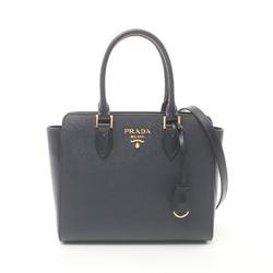 PRADA SAFFIANO + SOFT C Handbag Bag Saffiano Leather Women's Navy 1BA113