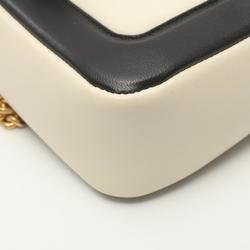 FENDI Baguette Shoulder Bag Leather Women's White Black 8BR783