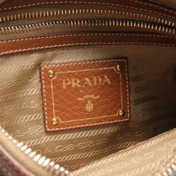 PRADA LOGO JACQUARD Shoulder Bag Leather Jacquard Women's Khaki Brown BT0706