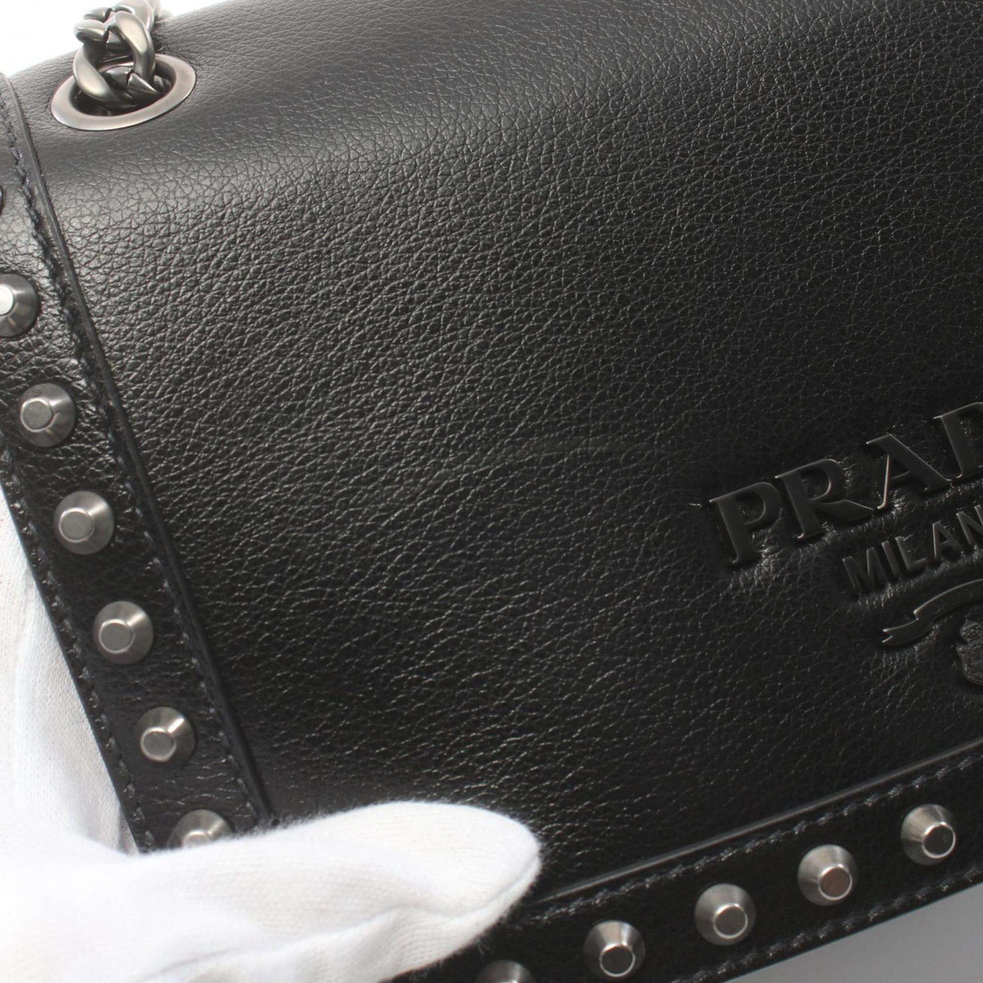 PRADA GLACE'CALF Shoulder Bag Leather Women's Black 1BD147