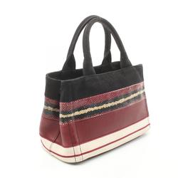 PRADA CANAPA Tote Bag Canvas Leather Exotic Women's Black Bordeaux Multicolor 1BG439