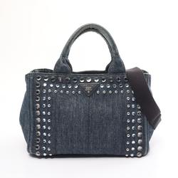 PRADA CANAPA Tote Bag Denim Women's Navy B2439O